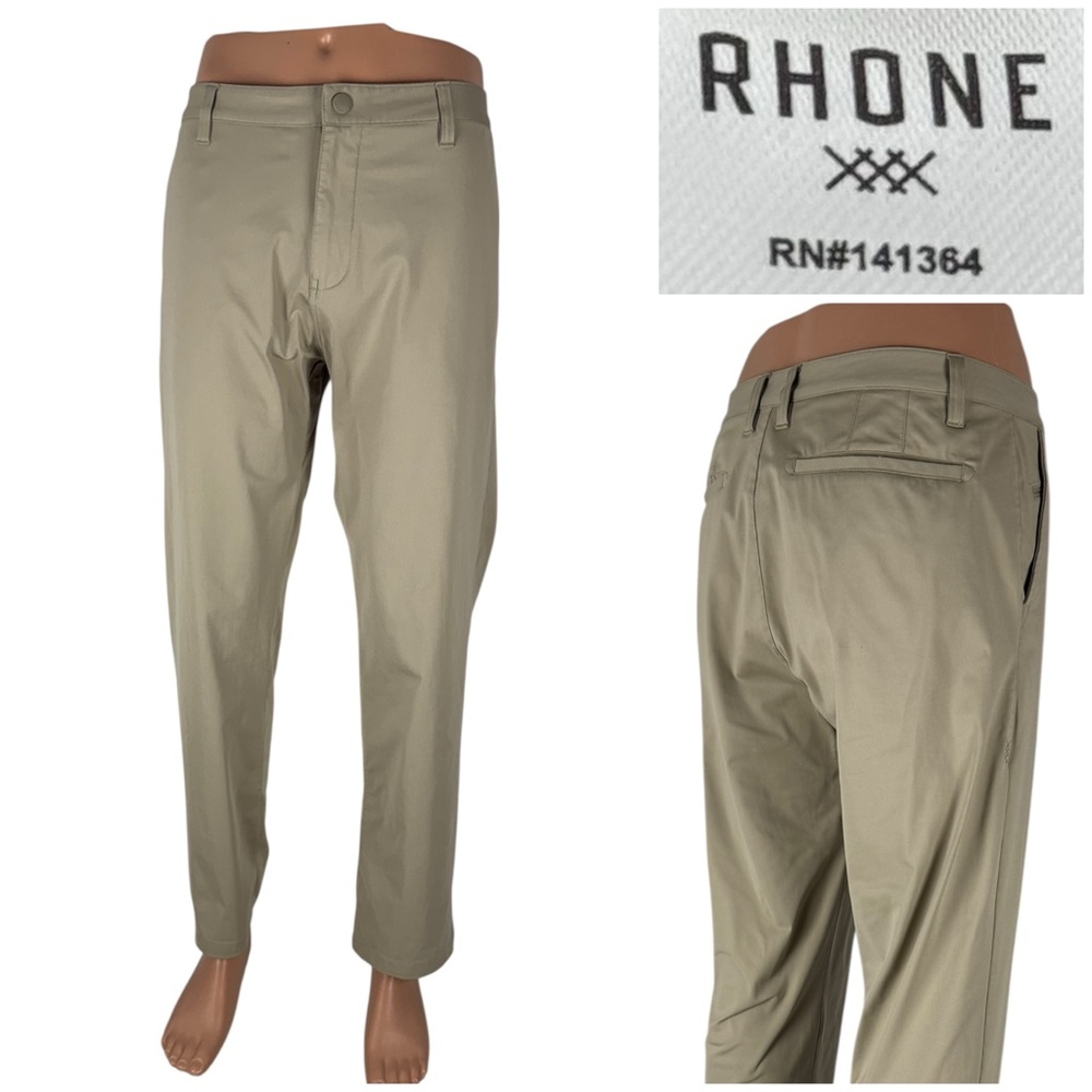 RHONE Olive-Tan Stretch Chinos for Men